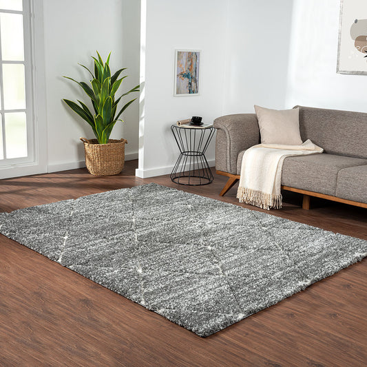 Talas Trellis Area Rug in Grey and Cream  B03597989