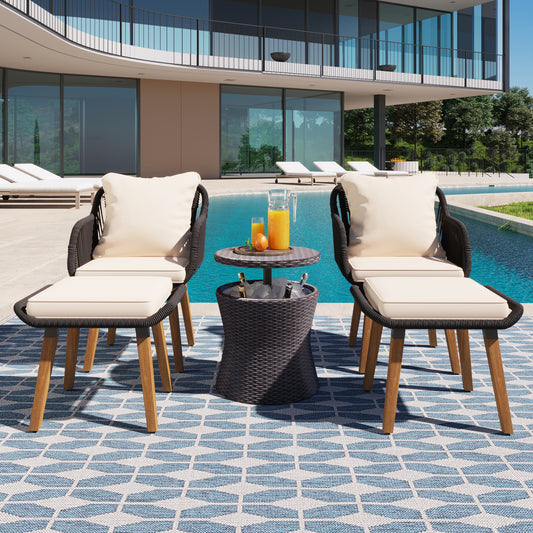 K&K 5 Pieces Patio Furniture Chair Sets, Patio Conversation Set With Wicker Cool Bar Table, Ottomans,Outdoor Furniture Bistro Sets for Porch,Backyard,Balcony,Poolside Black&Beige  WF324995AAW