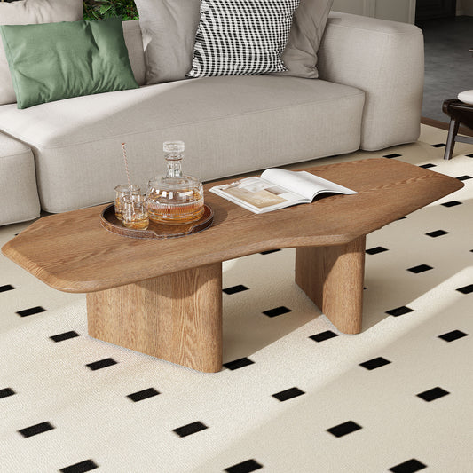 47.2 Inches Free Form Rustic Ash Wood Veneer Coffee Table for Small Living Room W3136P354203