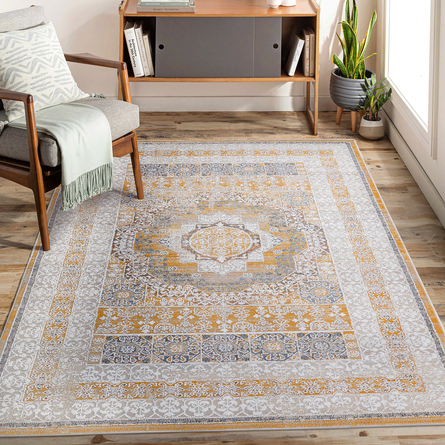PAYAS Collection 6X9 Cream/Ivory / Medallion Area Rug  B189P493064