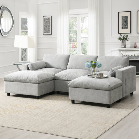 [VIDEO]86.5'' Chenille Modular Sectional Sofa with Storage Pockets, 5 Seat U Shaped Couch Set with Pillows,Free Combination,Modern Cloud Sofa with 2 Movable Ottoman for Living Room,Apartment,3 Colors  N723S8723C
