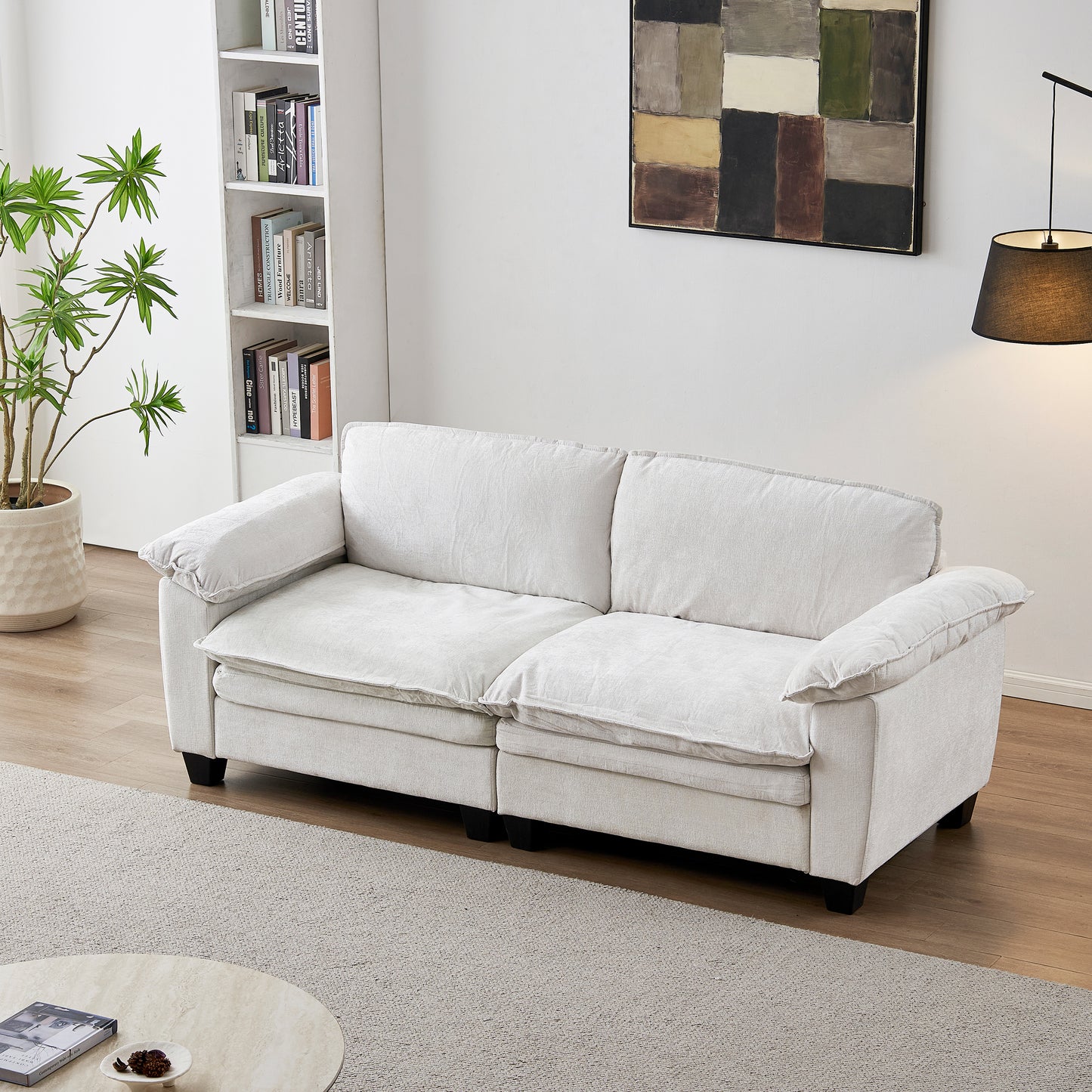 Living Room Furniture Big Loveseat Luxury Couch with Soft Chenille Upholstered Sofa Beige W1097S00233