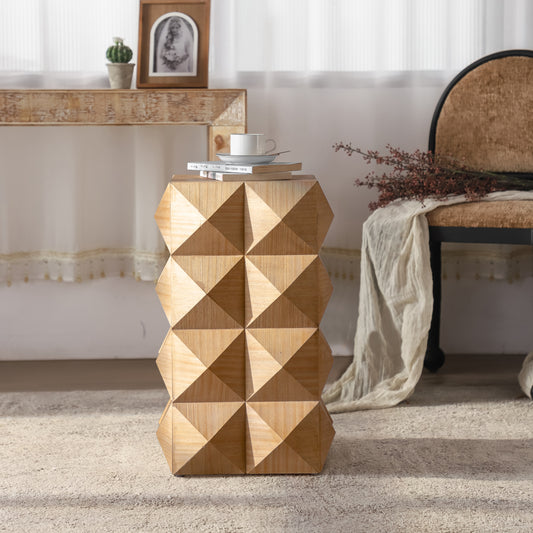 23.62'Height Three-dimensional Embossed  Pattern Design Retro Side Table,Retro Wooden Nightstand W75770647