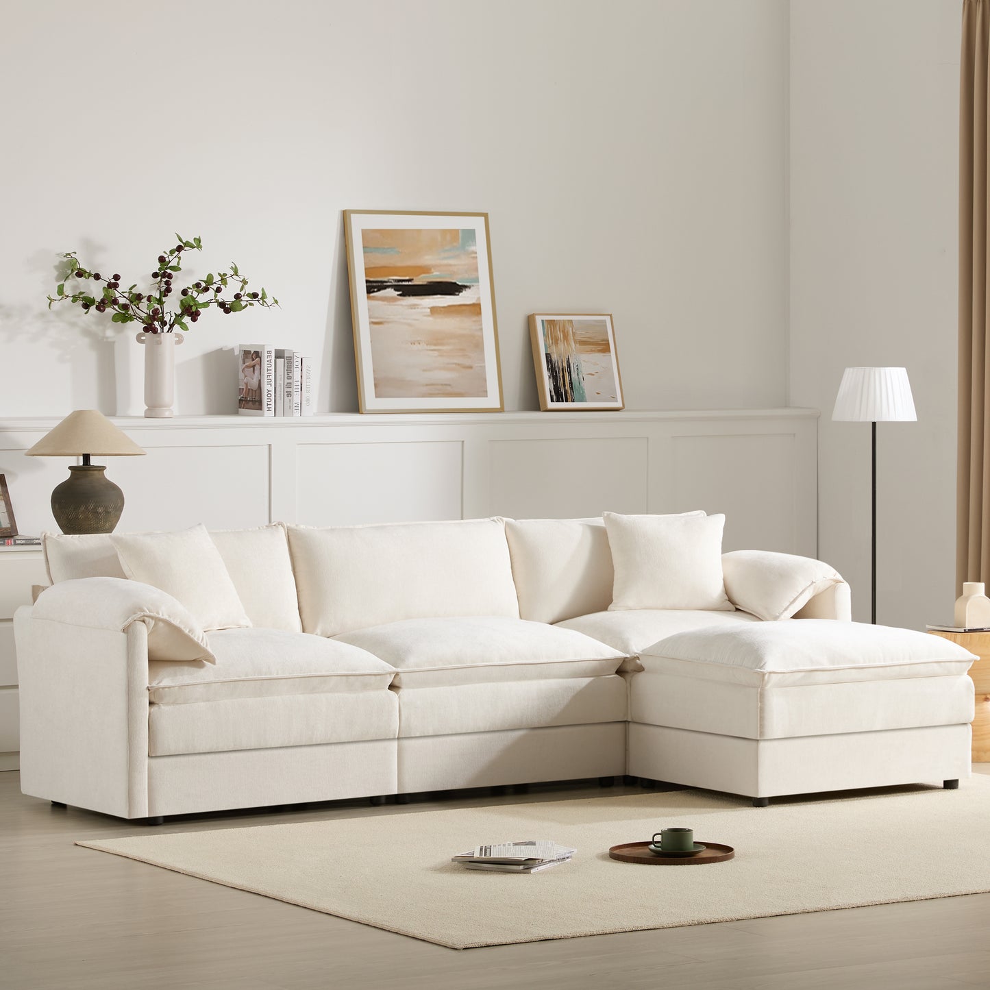 [VIDEO]103.5' Chenille Modular Sectional Sofa with Deep and Wide Seat,L Shaped Cloud Couch Set with Double Cushions,4 Seat Sofa with Movable Ottoman,Oversized Indoor Furniture for Living Room,3 Colors  N723S8687W