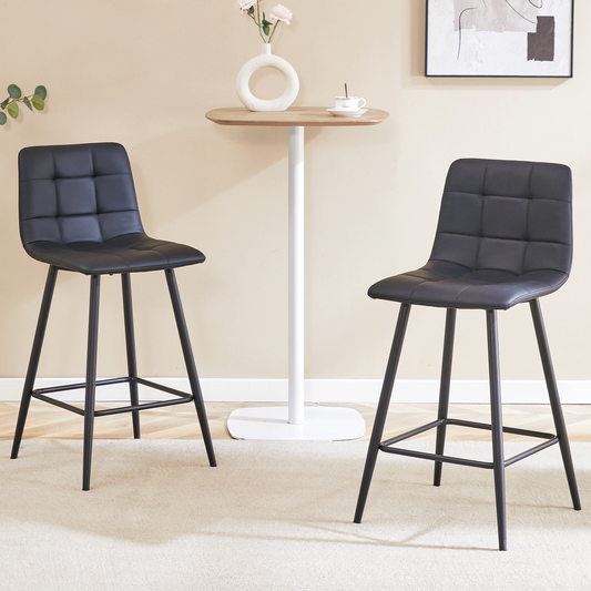 Modern Black PU Bar Chair Set - Two Pieces, Stable Comfort.Checkered Design,Black Metal Legs,Suitable for placement in bars, living rooms, bars, and other venues.Multiple Colors Available.W1151P242032