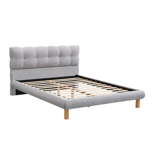 Modern Grey Chenille Upholstered Platform Bed Frame with Cookie-Shaped Headboard, Easy Assembly, Full/Queen/King Sizes  N769P228493F