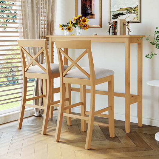TOPMAX Farmhouse 48'Rectangular Wood Bar Height Dining Set Kitchen Breakfast Nook with 2 Chairs for Small Places,Natural+Beige  N717P334716N