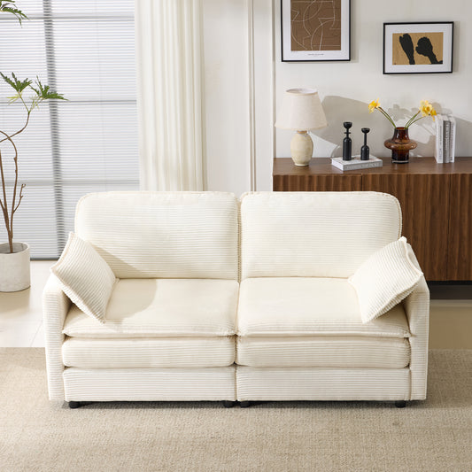 69' PLUSH CLOUD LOVESEAT: Modular 2-Seater Sectional Sofa with 22' Beige Chenille Cushions + 2 Throw Pillows - Compact Size for Apartment, Living Room, Bedroom (Beige) W1829P324893