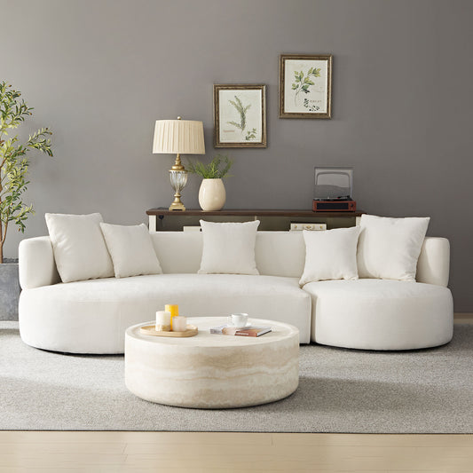 110.23 Inch Modern Sectional Curved Rotatable Sofa Couch, Swivel Sofa 360° Comfy Sofa for Living Room Bedroom,Upholstered 4-Seat Sofa Couch Fabric Cream Style Couch Set for Apartment,Beige  W2582S00099