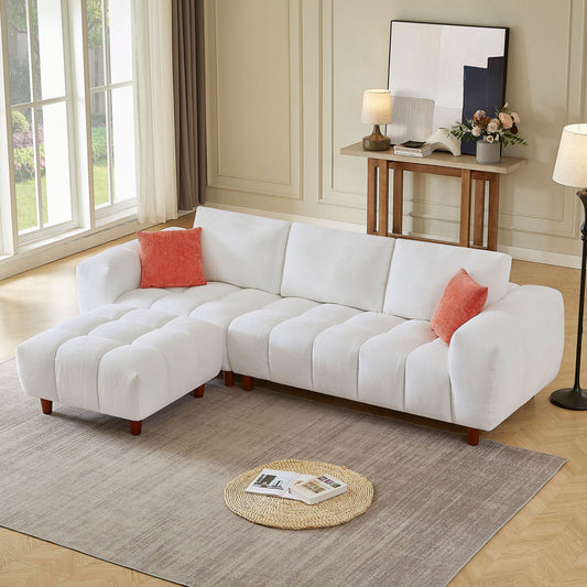 111.81 Inch Convertible Sectional Sofa Couch, L Shaped Sofa with Fabric Couch,Modern Design Cream Style Marshmallow Sofa for Living Room and Office,White  W2582S00007