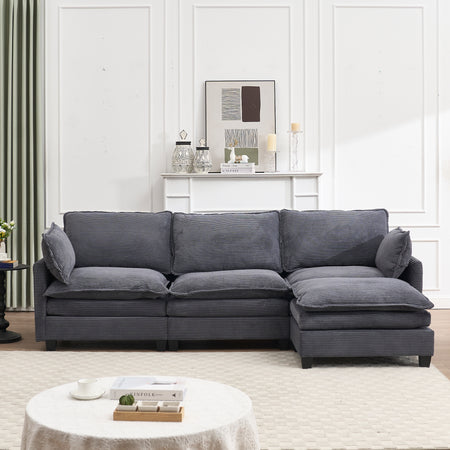 [VIDEO provided][New] Modular Sofa , Velvet Large U-Shaped Couch Comfy Upholstered 3-Seat Sofa with 1Ottoman, 2 Lumbar Pillow, Deep Seat Couch for Living Room W2705S00023