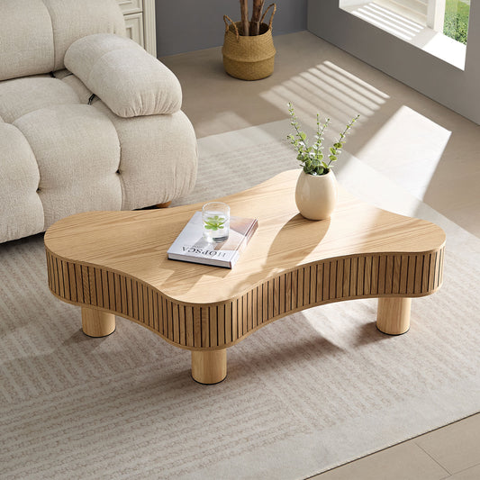42.52 Inch Modern Wooden Handcraft Drum Coffee Table Irregular Shaped Coffee Table for Living Room,Small Coffee Table with Sturdy Pedestal W2582P279956