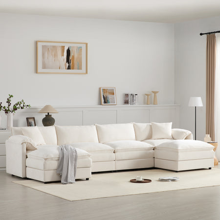 [VIDEO] 136' Chenille Modular Sectional Sofa with Deep and Wide Seat,U Shaped Cloud Couch Set with Double Cushions,6 Seat Sofa with Movable Ottomans,Oversized Indoor Furniture for Living Room,3 Colors  N723S9687W