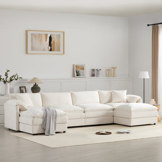 [VIDEO] 136' Chenille Modular Sectional Sofa with Deep and Wide Seat,U Shaped Cloud Couch Set with Double Cushions,6 Seat Sofa with Movable Ottomans,Oversized Indoor Furniture for Living Room,3 Colors  N723S9687W