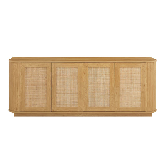 Contemporary Wave-Shaped TV Stand with Rattan Doors, Natural Wood Finish, 64''W x 15''D x 24''H W1162P309023