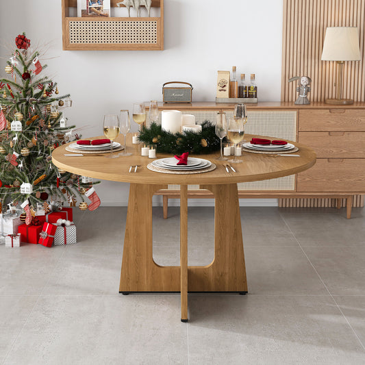 Round Dining Table for 4 - 47 Inch Farmhouse Kitchen Table, MDF Circle Table with Oak Finish, 300lb Weight Capacity, Easy Assembly for Dining Room, Kitchen, Living Room - Spiced Round Table  W2700P415283