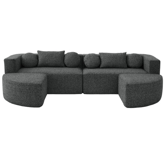 Boneless Couch Modular Sectional Sofa with Deep Seating, Curved Design, Black Boucle, 114.9' N719S002120B