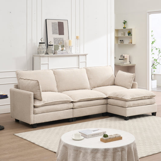 [VIDEO provided][New] Modular Sofa ,  Velvet Large U-Shaped Couch Comfy Upholstered 3-Seat Sofa with 1 Ottoman, 2 Lumbar Pillow, Deep Seat Couch for Living Room  W2705s00021