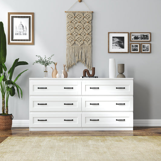 Modern white side cabinet with 6 drawers ,  Wood Chest of Drawers with Metal Handle,  Storage Organizer for Living Room ,  W331S00164Bedroom or Hallway,  White