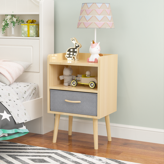 Nightstand With Collapsible Fabric Drawer, 2-Tier Storage End Table, Wood Side Table with Storage Cabinet or Kids, Adults - Oak W808P291367