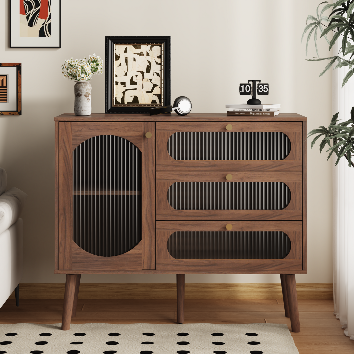 Accent Cabinet with 3 Drawers and Door, Wooden Storage Cabinet with Shelves, Sideboard for Living Room, Entryway, Natural W409P375885