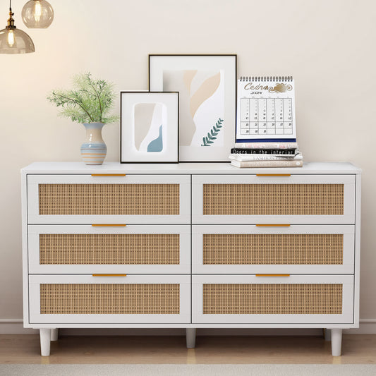 51.18'6-Drawers Rattan Storage Cabinet Rattan Drawer,for Bedroom,Living Room,White (Same SKU:W757P174986) W757P235127