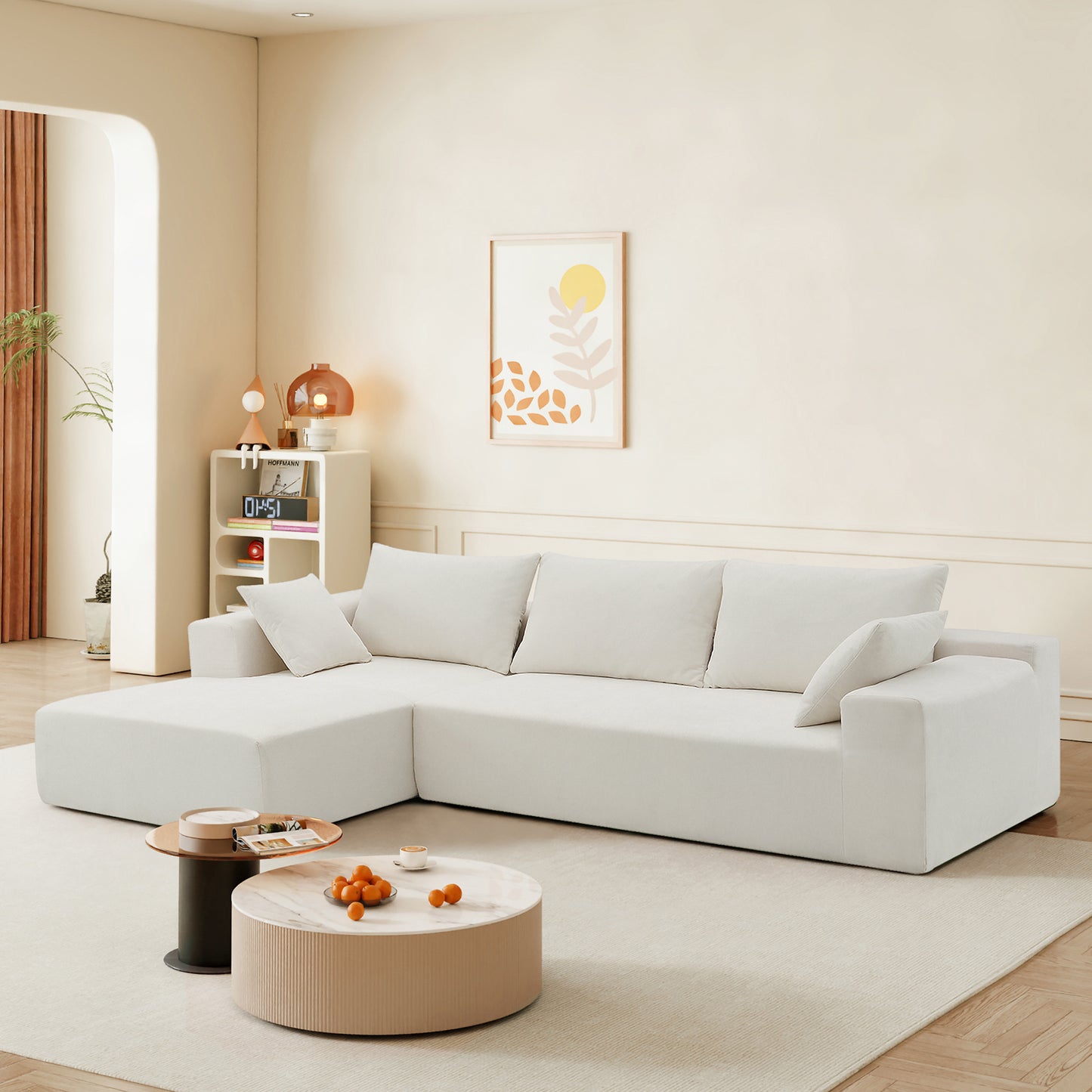 109*68' Modular Sectional Living Room Sofa Set, Modern Minimalist Style Couch, Upholstered Compressed Sofa for Living Room, Bedroom, Salon, 2 PC Free Combination, L-Shape, Cream  GS000448AAK