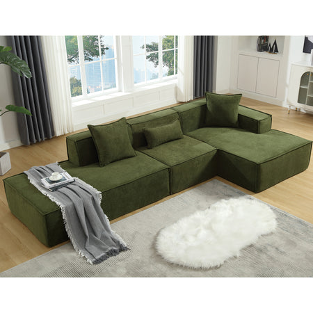 [VIDEO PROVIDED] Modular combination living room sofa set, modern minimalist sofa, free installation sofa, L-shaped, Italian minimalist tofu block sofa, Right-Hand Facing,Terrycloth fabric,Green W2108S00022