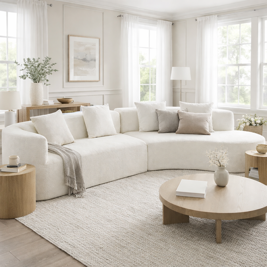 U_Style 132' Modern Sectional Sofa with Curved Design, 2-Piece Chenille Modular Couch with 4 Pillows, Plush Sponge & Spring Cushion, Large Sponge Modular Sofa for Living Room  WY000456AAA