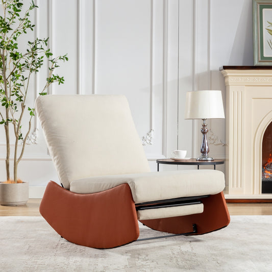 Modern Rocking Chair Recliner, Comfy Rocker Nursery Chair with Footrest, Accent Reading Chair, Upholstered Lounge Chair for Relaxing, Resting,Soft Padded Rocker  for Indoor Living Room Bedroom,Orange  W1143P163506