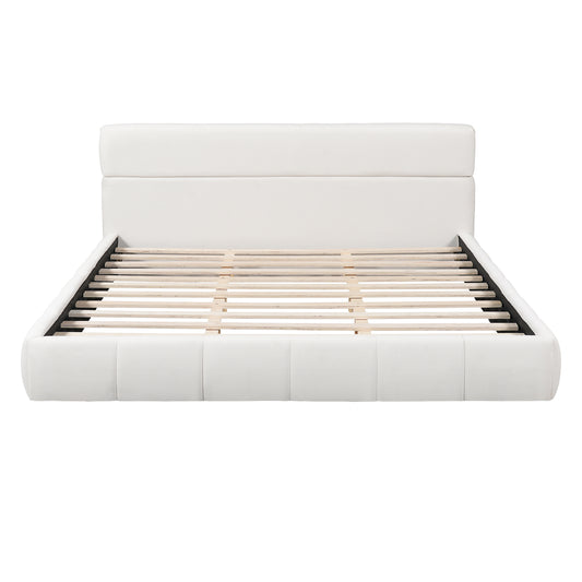 Modern King Size Upholstered Platform Bed Frame with Soft Boucle Headboard, Wooden Slats Support, No Box Spring Needed, Easy Assembly in White  N736K014142W