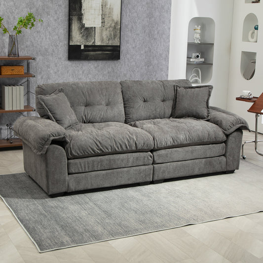 84' Chenille Sofa Small Sofa Loveseat Deep Seat Sofa Couch with 2 Throw Pillows & Memory Foam for Living Room Apartment Office Lounge-Grey W676S00013