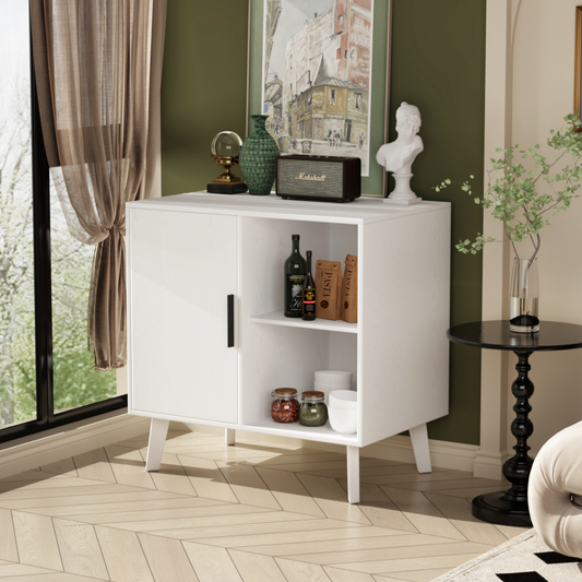 Sideboard Buffet Kitchen Storage Cabinet, Accent Cabinet with Solid Wood Feet for Decorated Doors, Dining Room, Hallway, Cupboard Console Table, Liquor / Accent Cabinet (White)  W808P152923