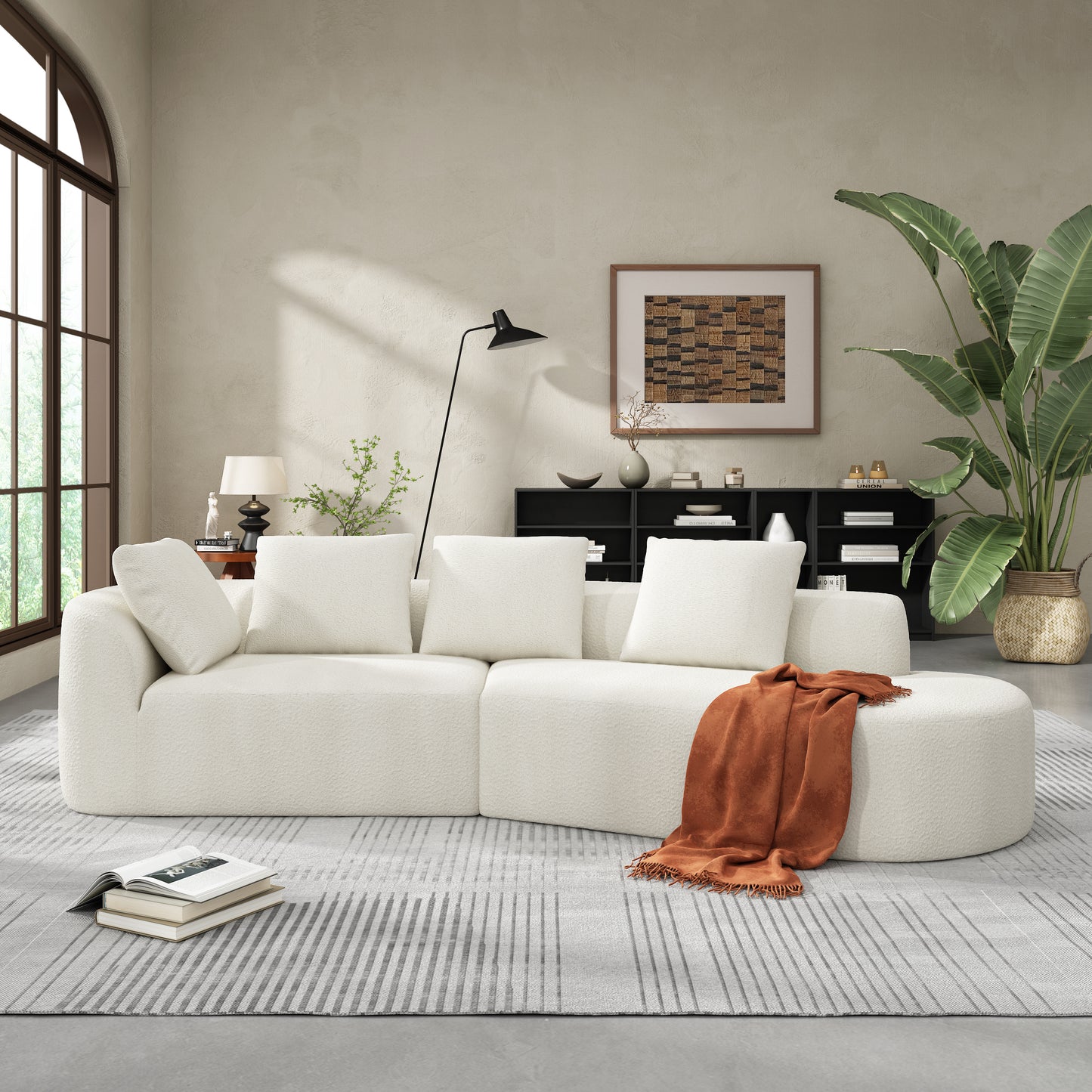 116' Modern Curved Sectional Sofa with High-Density Fully Compressed Sponge and Chaise Lounge, Pearl Upholstery, 2-Piece Set, Fully Assembled Right Hand Facing, Perfect for Living Room, Lounge  N767P263923W