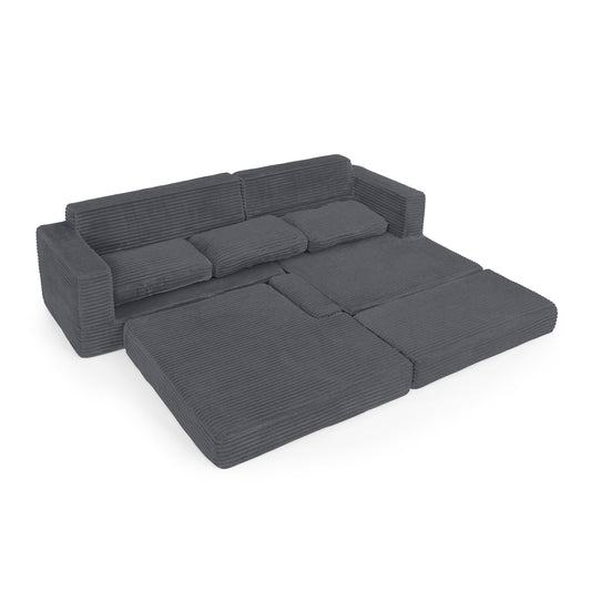 Modern Minimalist L-Shape Modular Sectional Sofa with Compressed Corduroy Upholstery in Gray W487S00299
