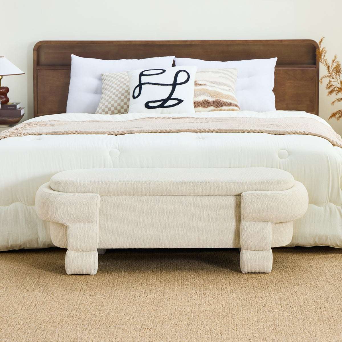 48.8' Ottoman with Storage,Storage Bench,Upholstered Entryway Bench with Seating, End of Bed Ottomans for Living Room, Bedroom, Modern Entryway Benchs,Beige  W3505P517419