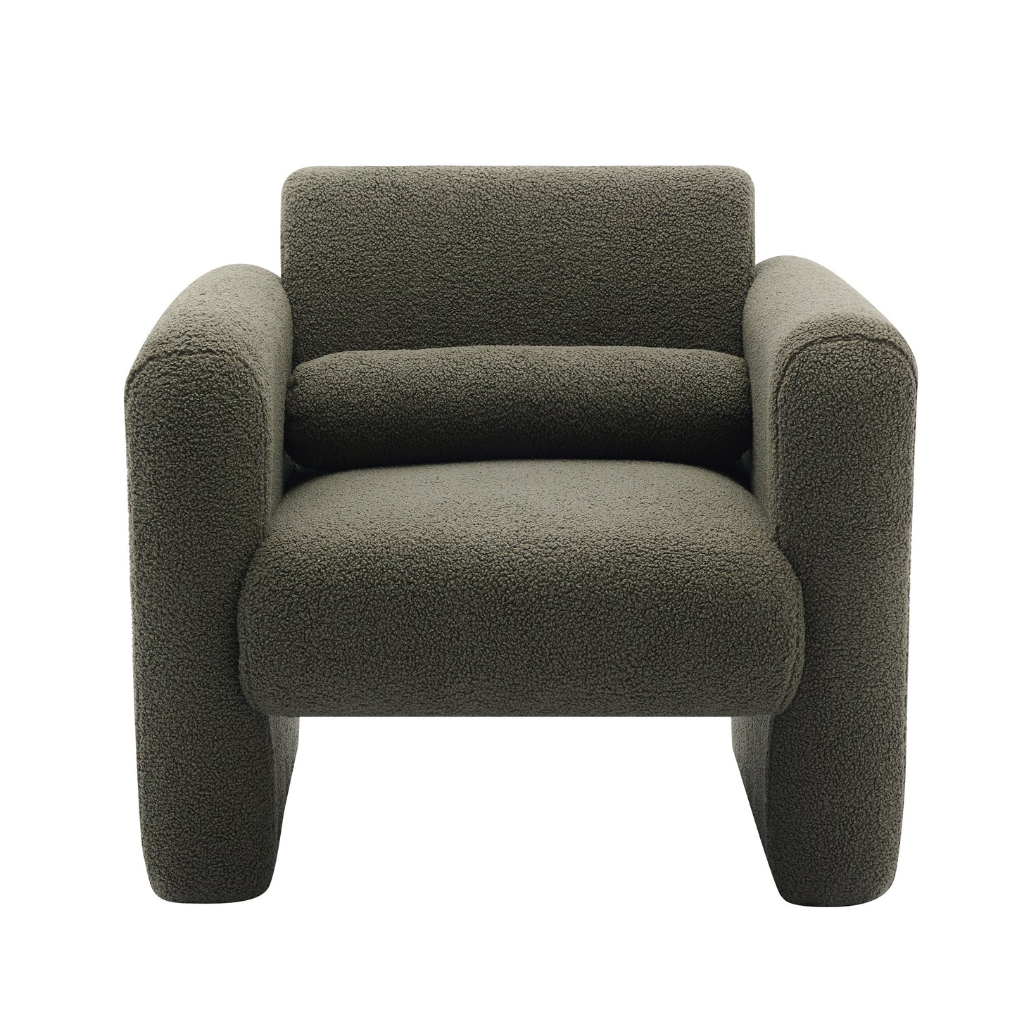 Modern Accent Chair Lambskin Sherpa Fabric Upholstered Comfy Reading Arm Chair Seaweed Green WF325072AAG