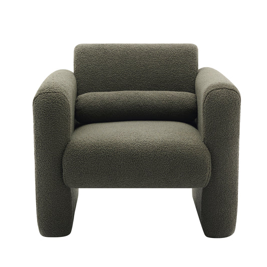 Modern Accent Chair Lambskin Sherpa Fabric Upholstered Comfy Reading Arm Chair Seaweed Green WF325072AAG