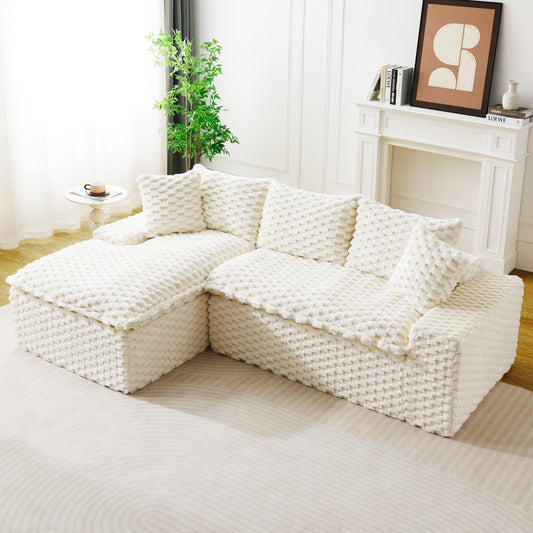 White Turtle Velvet Versatile Sofa: Convertible Twin-Seat with Left Chaise Lounge (Left Reclining Chaise for Lounging Comfort), Featuring Face-to-Face Seating, Switchable Between L-Shape and Straight W3371S00037