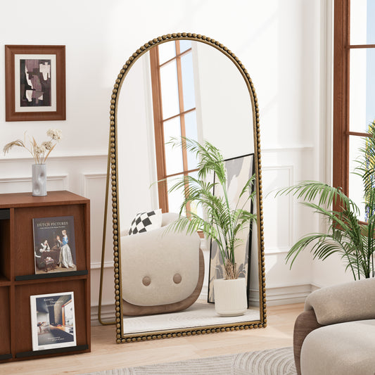 Iron Arch Retro Full Length Mirror With Supporting Feet, For Living Room, Bedroom (Gold)  W757P268973