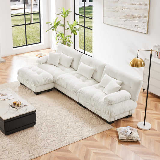 Luxury Modular Sectional Sofa Couch,Oversized L Shaped Cloud Couch for Living Room,Deep Seat Sofa Couch with Convertible Ottoman,Chenille White  W714S01002