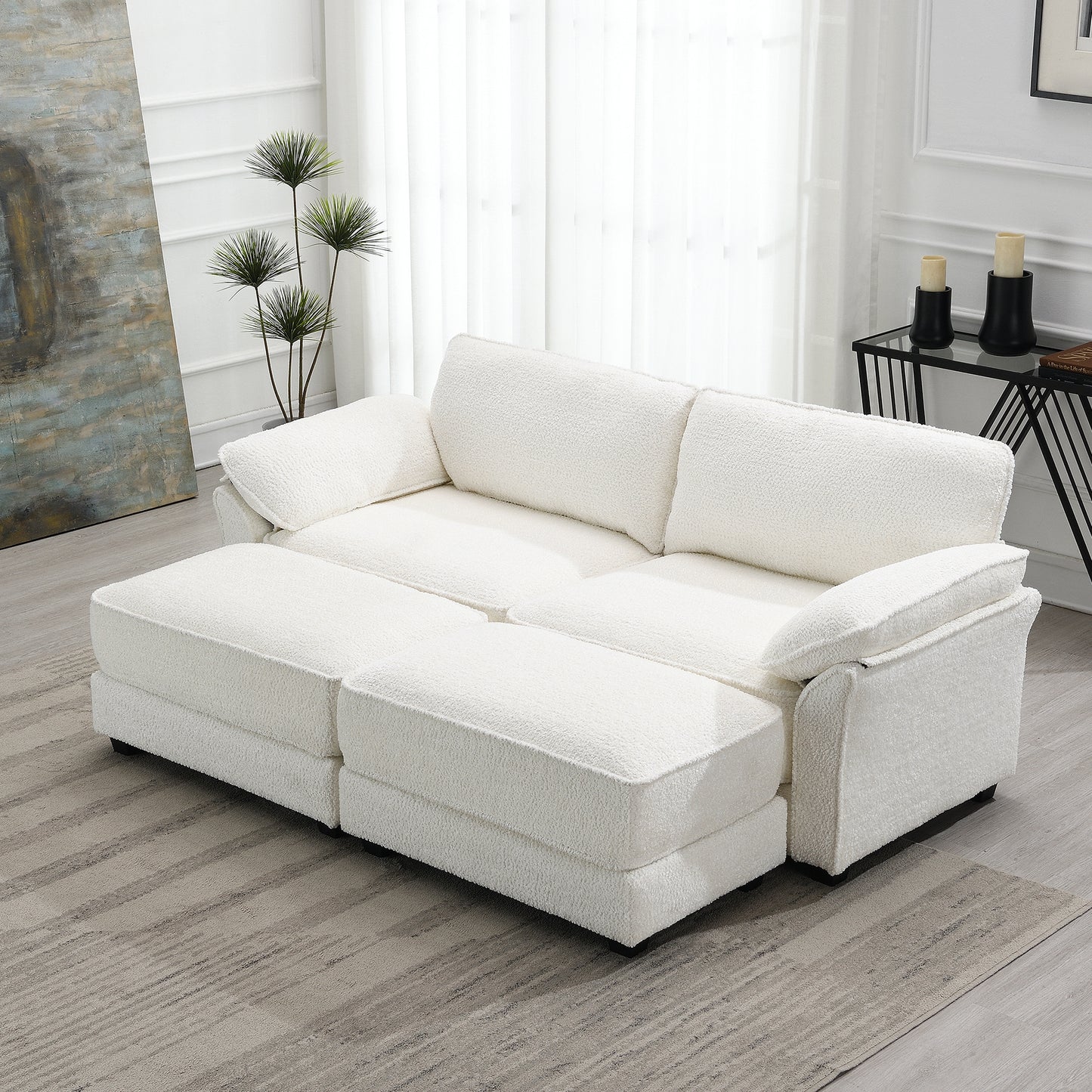 Free Combination Modular Convertible Sectional Sofa Bed Set, 4 Seat Upholstered Sleeper Corner Couch, Deep-Seat Loveseat with Ottoman for Living Room, Office, Apartment,2 Colors  GS006022AAA