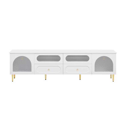 U-Can 78.8'' Retro TV Stand, Entertainment Center Media Console Cabinet with Six Metal Legs, 2 Cabinets, 4 Drawers and Anti-tip Device For Living room, Up to 85'' SJ000132AAK