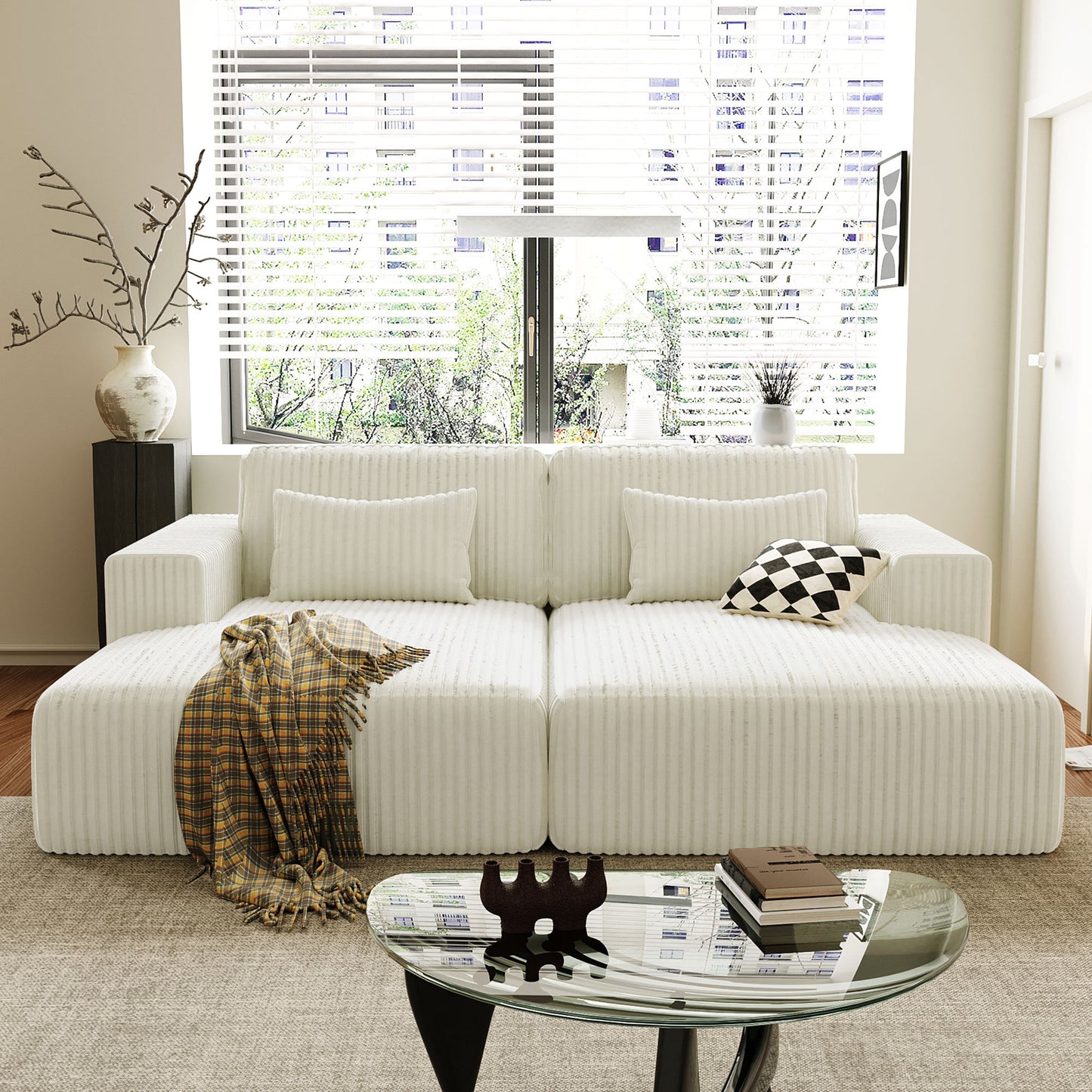 U_Style Corduroy Double Sofa Bed with 2 Pillows, Perfect for Living Rooms, Apartments, Offices  WY000449AAK