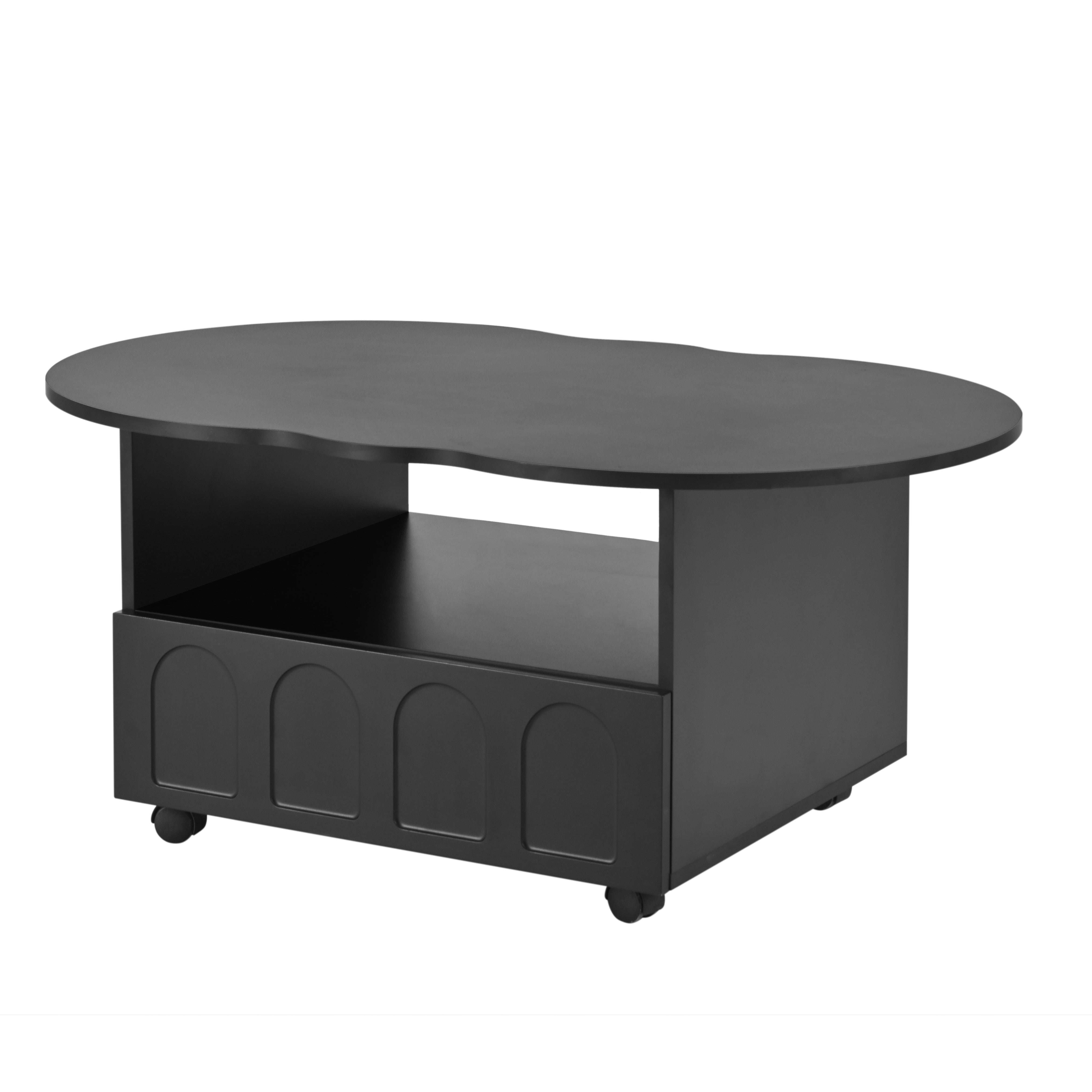 ON-TREND Flexible Cream Style Coffee Table with 2 Brake Wheels, Cloud Top  Side Table with Drawer, Irregular Center Table with Large Storage for  Living 