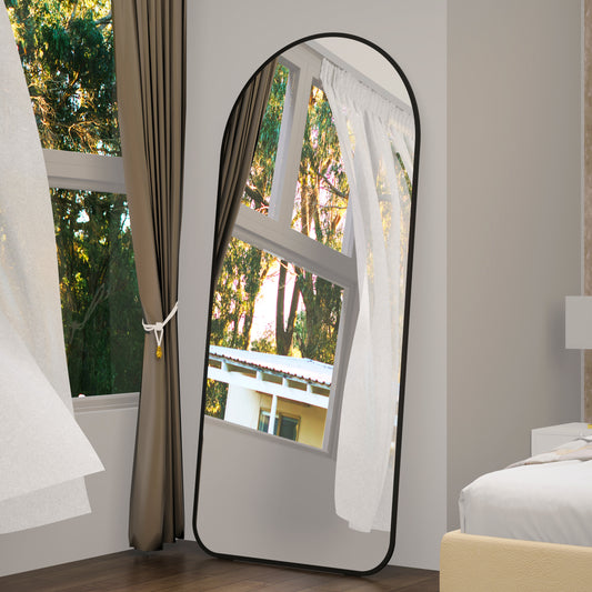 Arch Full Length Mirror 71'×32'  Big Full Body Mirror for Bedroom Oversized Floor Mirror Large Standing Mirror Living Room Dressing Mirror Leaning Against Wall, Metal Frame, Black  W708P297677