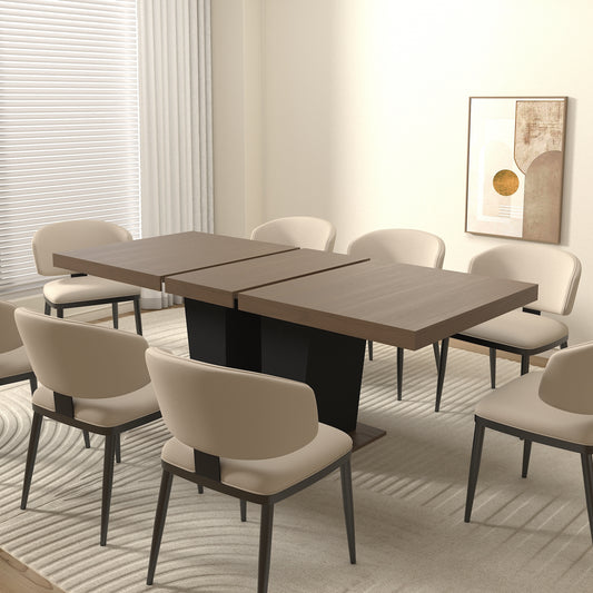 Extendable Dining Room Table for 4-10 People,Wooden Transformer Kitchen Dining Table with Black Double Sturdy Pedestal Base, Modern Expandable Large Table W1347S00007