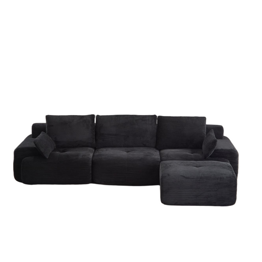 Modern Memory Foam Compressed Sofa,Large Sectional Couches for Living Room,Pet-Friendly Cloud Modular Sectional Sofa,Corduroy Fabric,Extra Deep Loveseat,No assembly required, Black W3723S00010