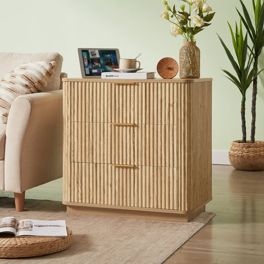 3 Drawers Drasser, 27.6'' Wide Modern Chest of Drawers Curved wave Design,Nightstand,Wood Drawer Organizer for Bedroom, Living Room, Hallway, Oak,27.6''W x 15.8''D x 27.4''H.  W1820P335659