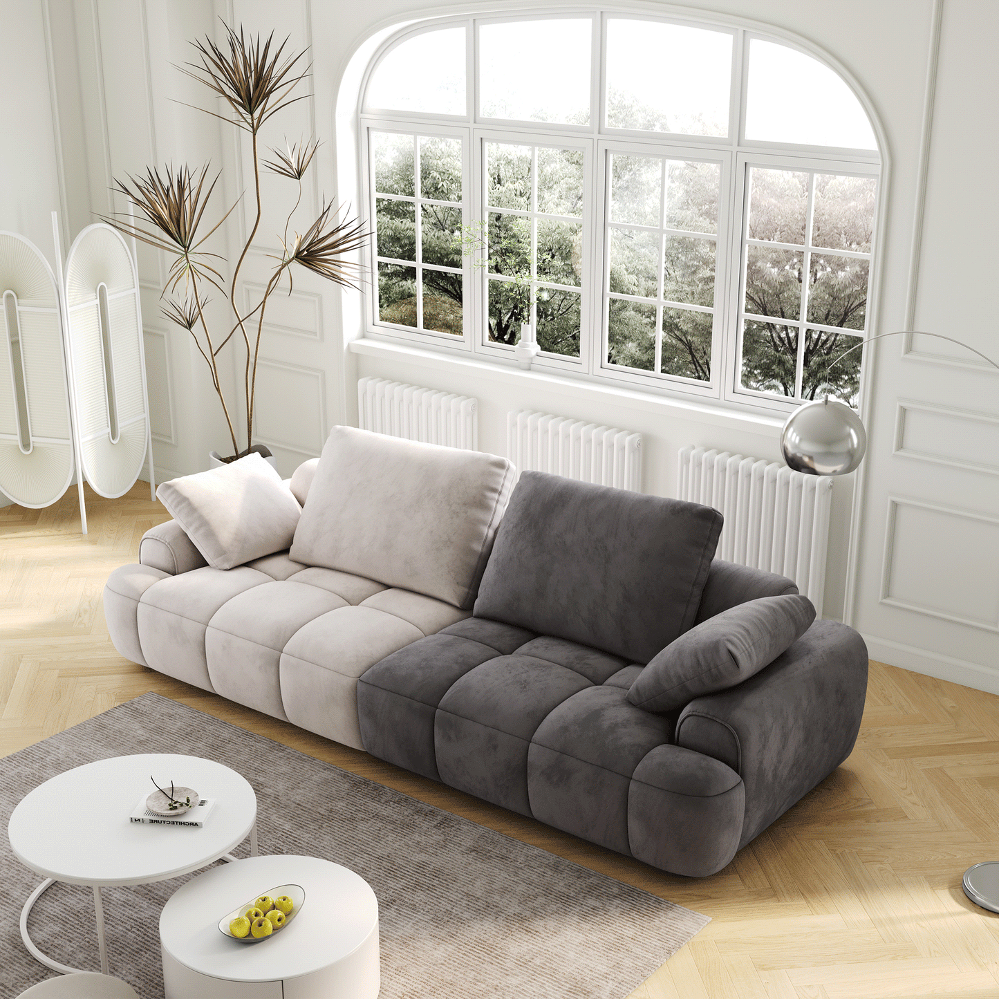 86.6″ Large size two Seat Sofa,Modern Upholstered,Beige paired with grey suede fabric W1767S00002